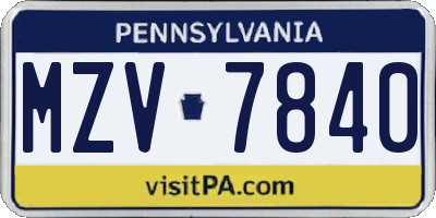 PA license plate MZV7840
