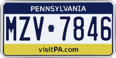 PA license plate MZV7846