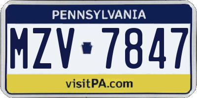 PA license plate MZV7847