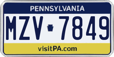 PA license plate MZV7849