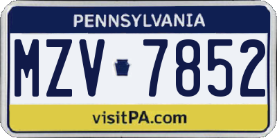 PA license plate MZV7852