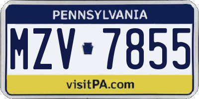 PA license plate MZV7855