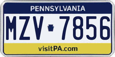 PA license plate MZV7856