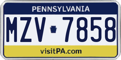 PA license plate MZV7858