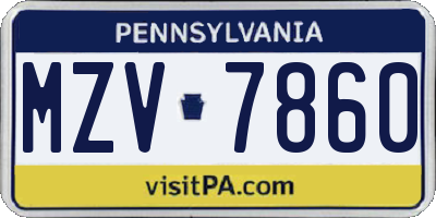 PA license plate MZV7860