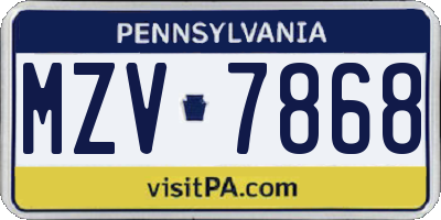 PA license plate MZV7868