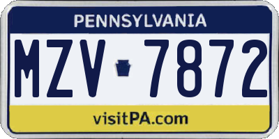 PA license plate MZV7872