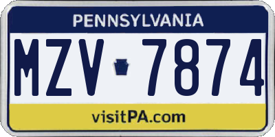 PA license plate MZV7874