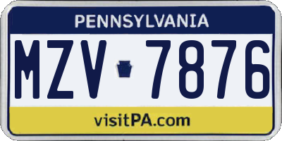 PA license plate MZV7876