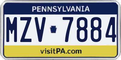 PA license plate MZV7884