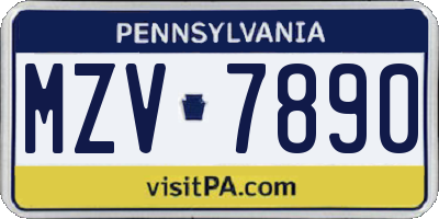 PA license plate MZV7890