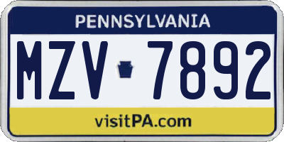 PA license plate MZV7892