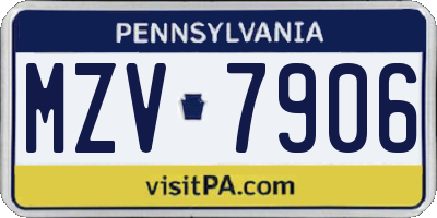 PA license plate MZV7906