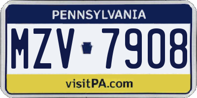 PA license plate MZV7908