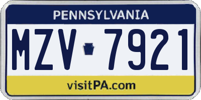 PA license plate MZV7921