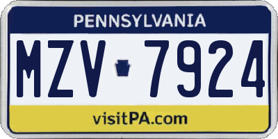 PA license plate MZV7924