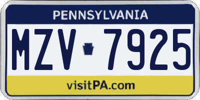 PA license plate MZV7925