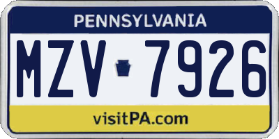 PA license plate MZV7926