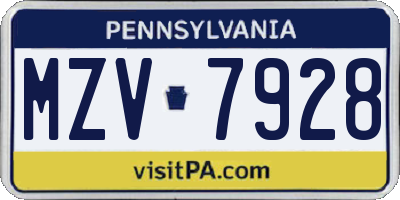 PA license plate MZV7928