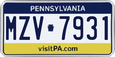 PA license plate MZV7931