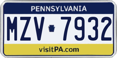PA license plate MZV7932
