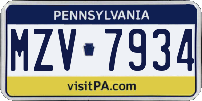 PA license plate MZV7934