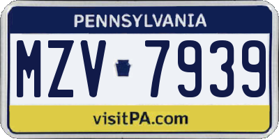 PA license plate MZV7939