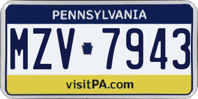 PA license plate MZV7943