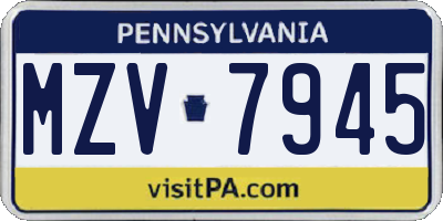 PA license plate MZV7945