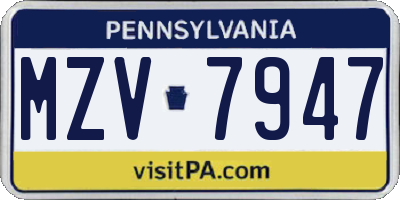 PA license plate MZV7947
