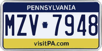 PA license plate MZV7948