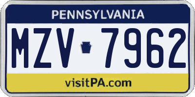 PA license plate MZV7962