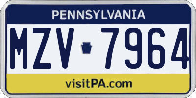 PA license plate MZV7964