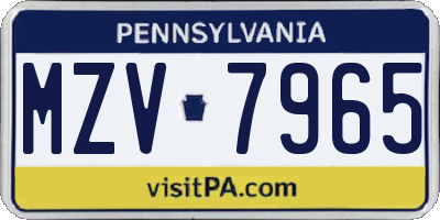 PA license plate MZV7965