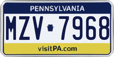PA license plate MZV7968