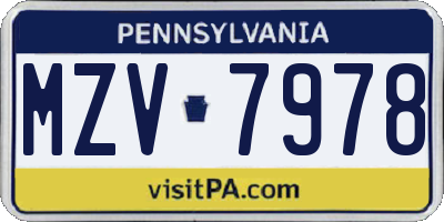 PA license plate MZV7978