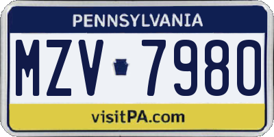 PA license plate MZV7980