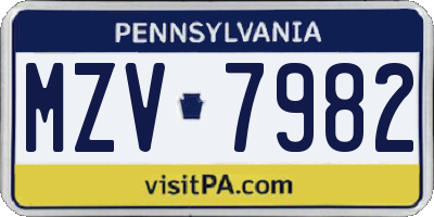 PA license plate MZV7982