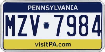 PA license plate MZV7984