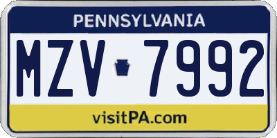 PA license plate MZV7992