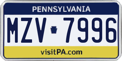 PA license plate MZV7996