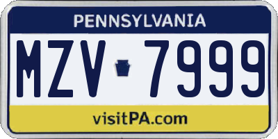 PA license plate MZV7999