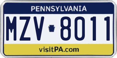 PA license plate MZV8011