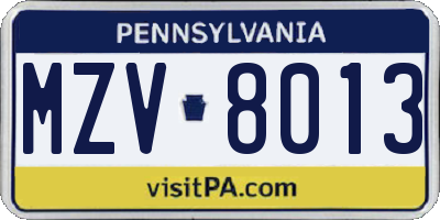 PA license plate MZV8013