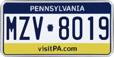PA license plate MZV8019