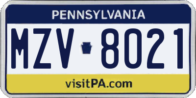 PA license plate MZV8021