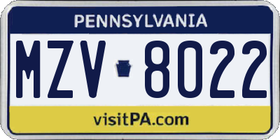 PA license plate MZV8022