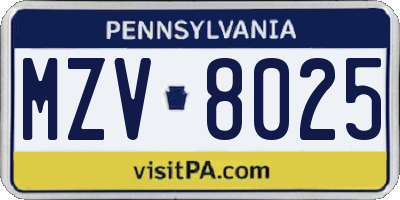 PA license plate MZV8025