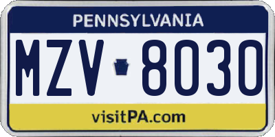 PA license plate MZV8030