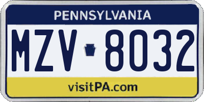 PA license plate MZV8032